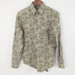 Naked And Famous Camo Print Button Down Shirt Small Green Cotton Canada